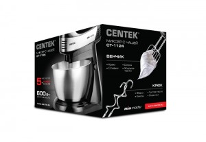 Миксер с чашей Centek CT-1124 (черн/сталь) 600Вт