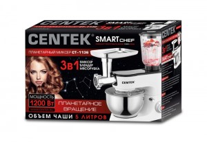 Планетарный миксер Centek CT-1136  1200 Вт +Блендер +Мясорубка, чаша 5л