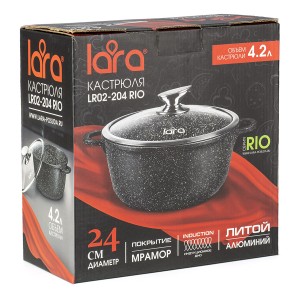 Кастрюля LARA серия Rio CHOCO 2.3л, 20*8,5см, мрамор, капсулированное, индукц. дно, крышка LR02-202