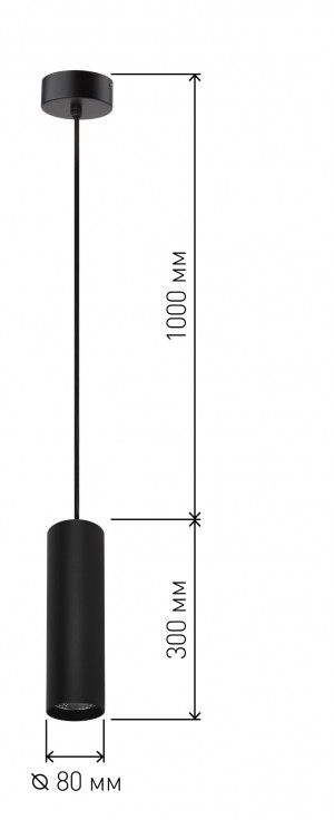 Светильник подвесной светодиодный ЭРА PL1 COB 10 BK 300 10W, D80x300мм, черный IP20